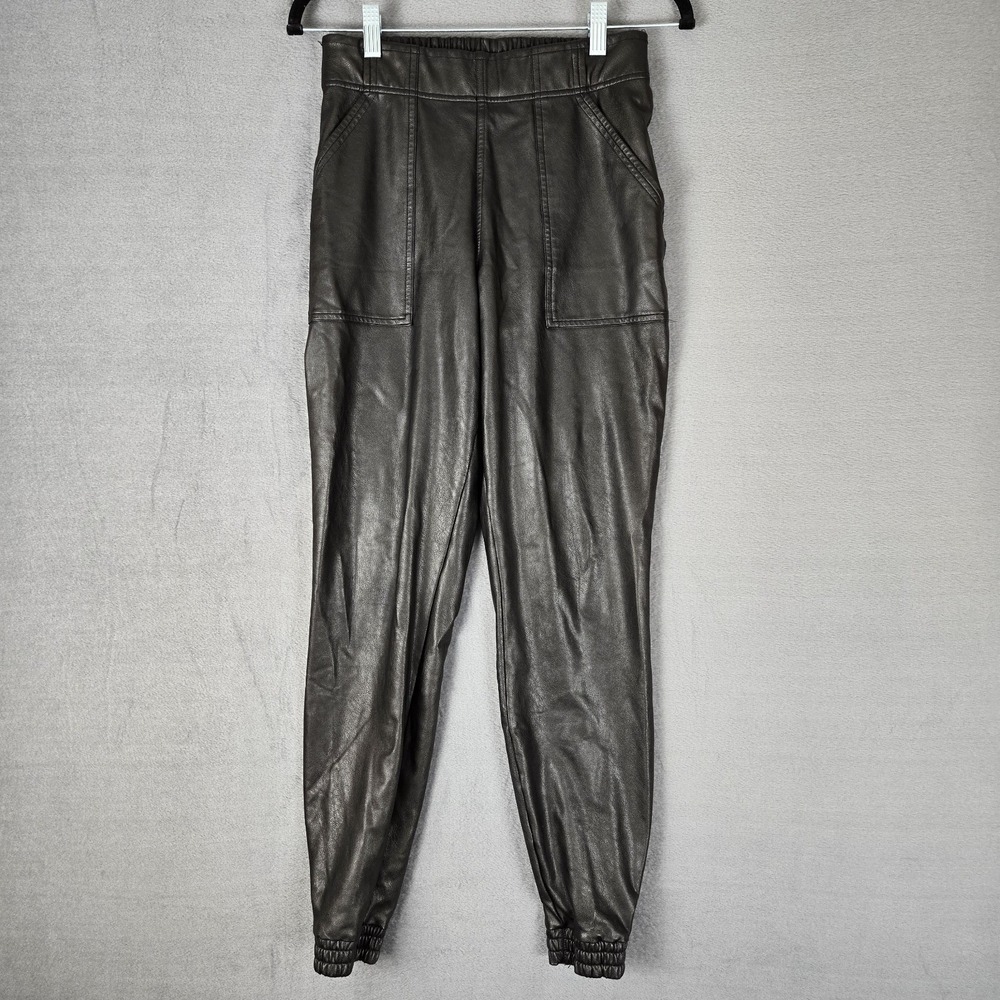 SPANX Faux Leather Pull-on Black Joggers Womens Small Pockets 20283R